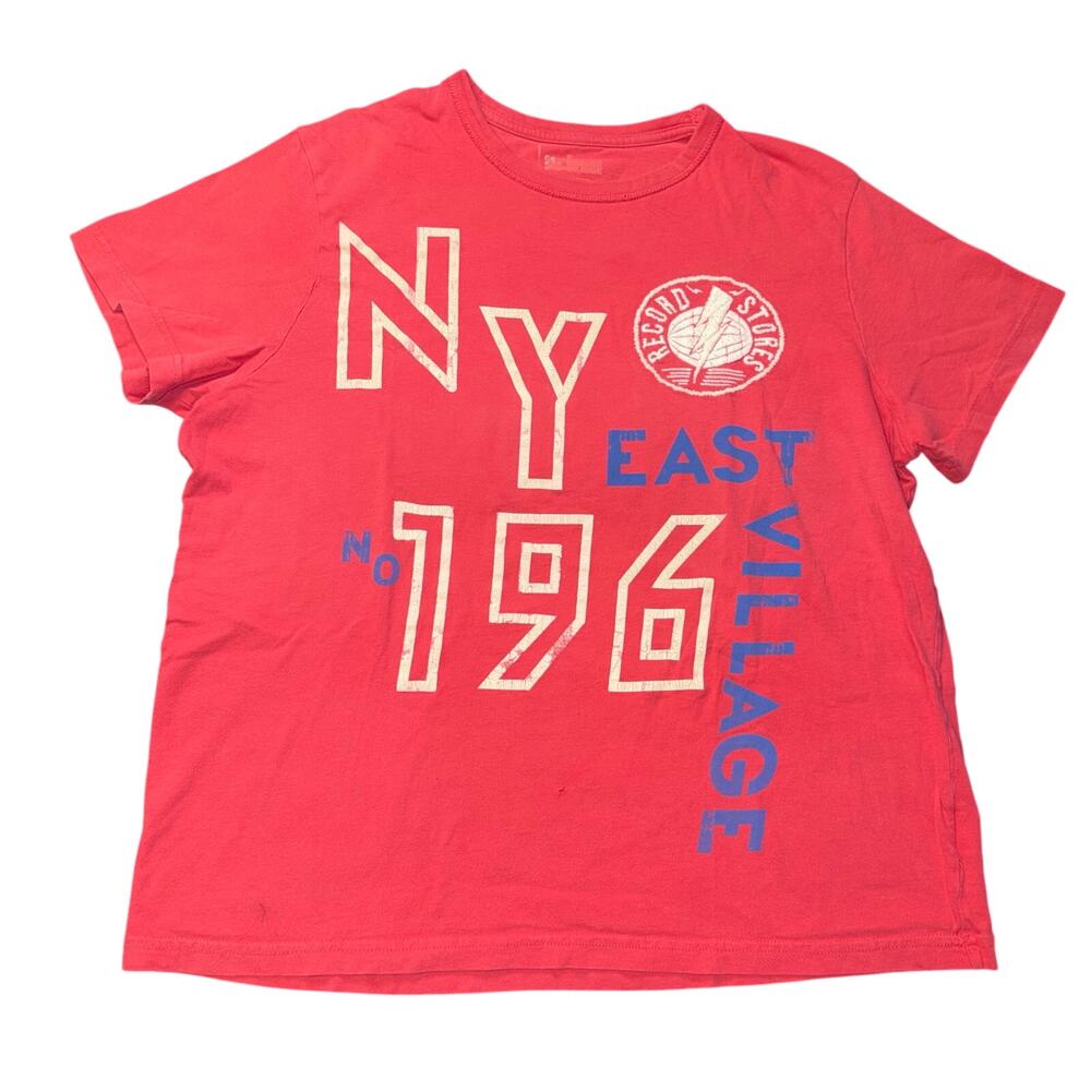 Urban Pipeline NY East Village Graphic T-Shirt Small Coral Distressed Cotton